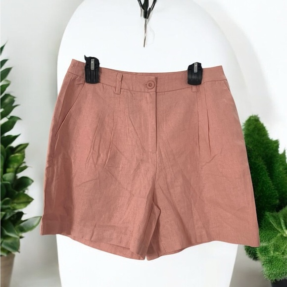 Violets & Roses Women's ESTILO Pleated Linen Blend Shorts Rose Tan Size 8/29 - Picture 1 of 8